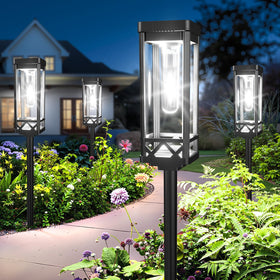KOOPER Taller solar pathway lights with rectangular lampshade and diamond bottom for elegant nighttime ambiance.