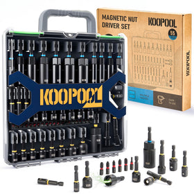 KOOPOOL magnetic socket set shown with an impact driver for quick changes.