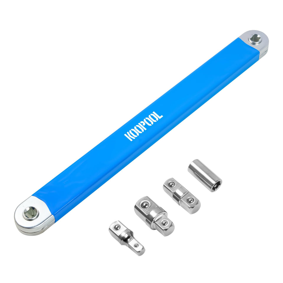 KOOPOOL Offset Extension Wrench with half-drive adapter for tight spaces and better leverage.