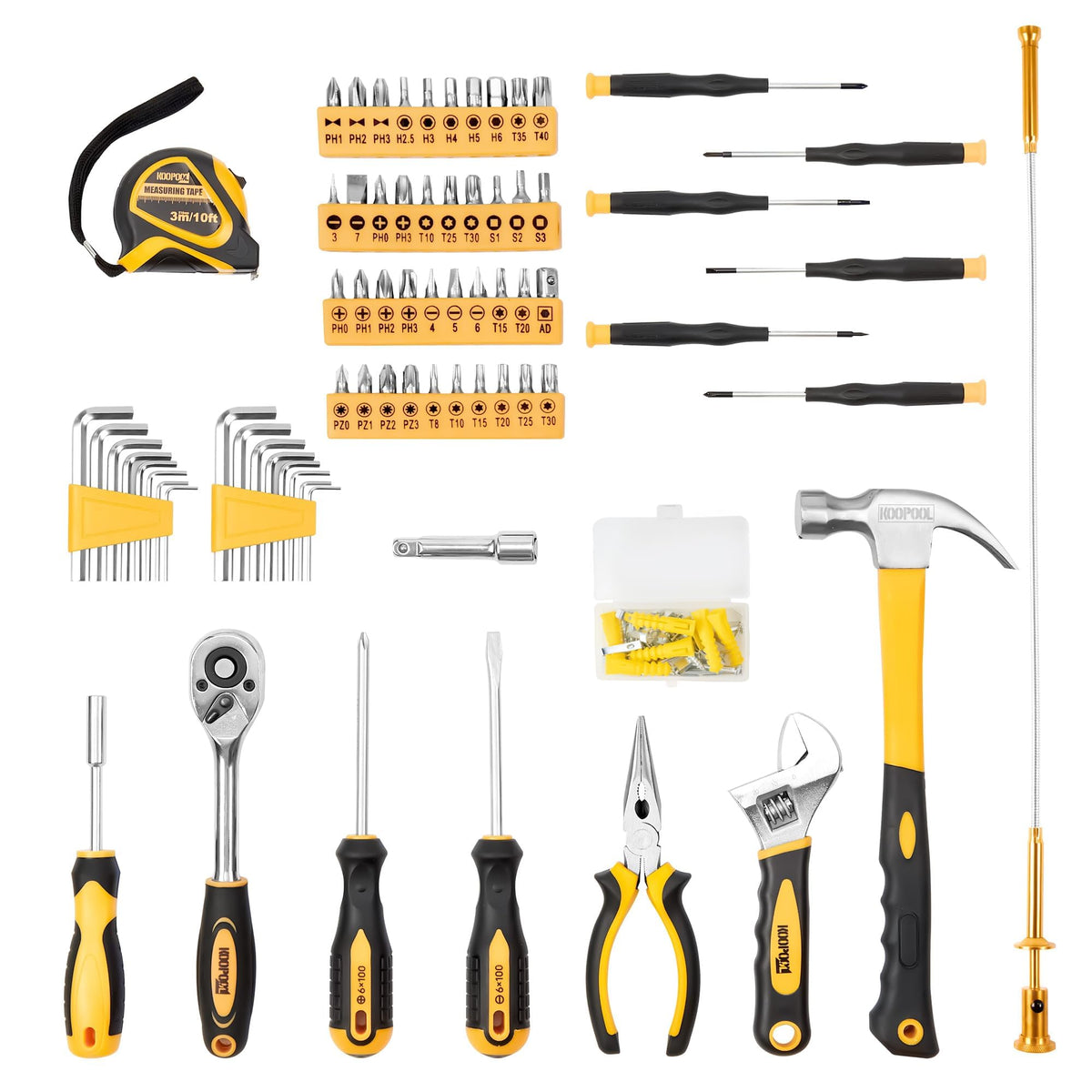 KOOPOOL screwdriver set and tape measure for precise measurements