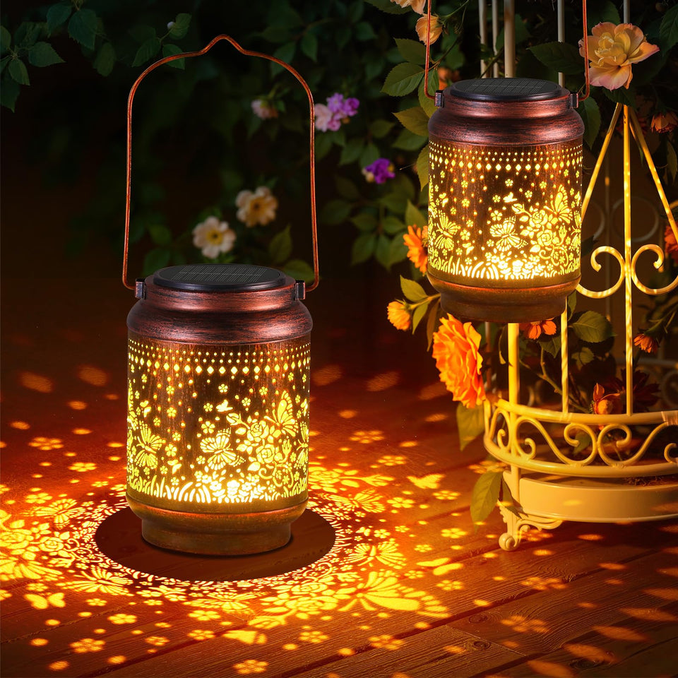 KOOPER butterfly-rose lantern front casts enchanting garden shadows at night