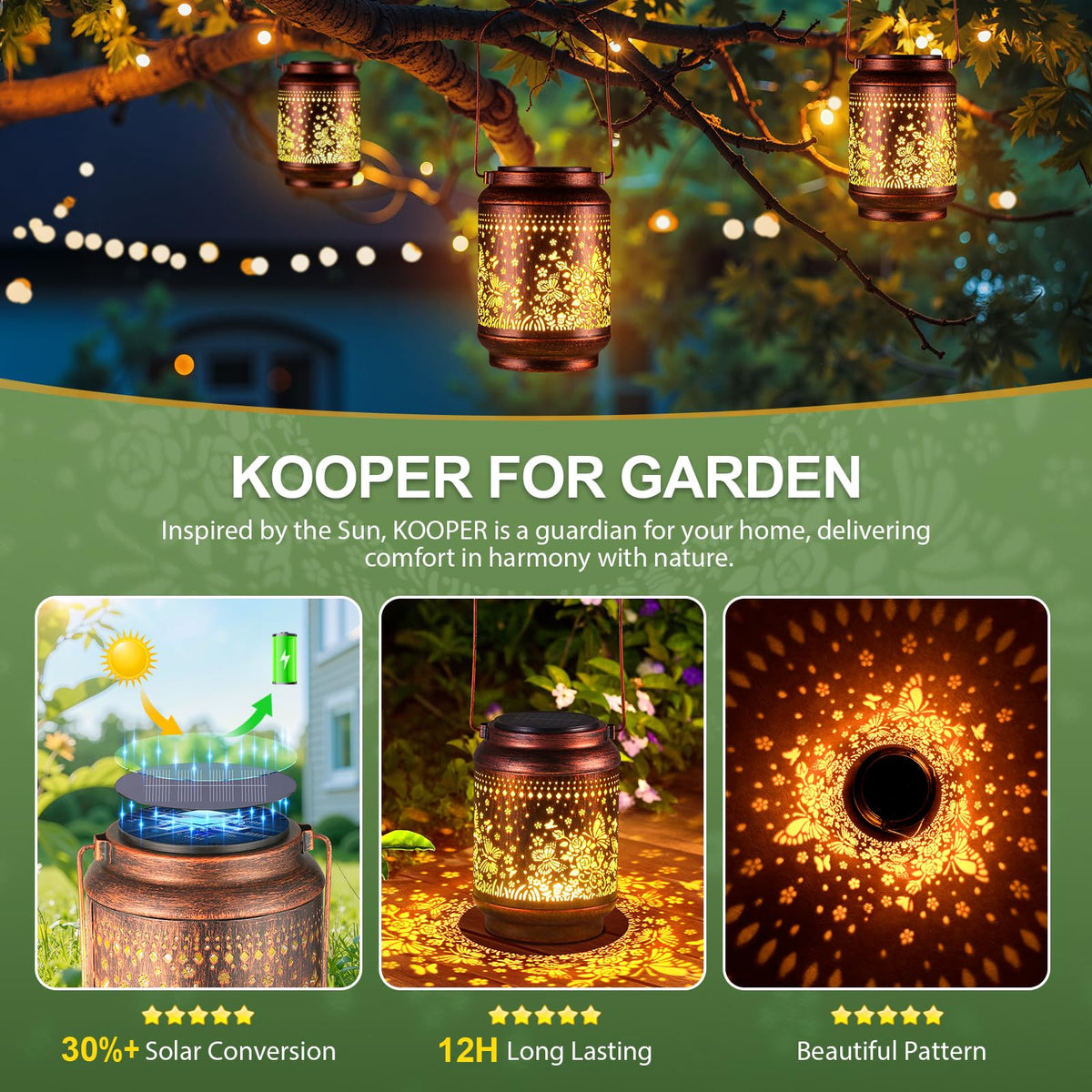 KOOPER metal hanging lantern for durable outdoor decor and year-round use