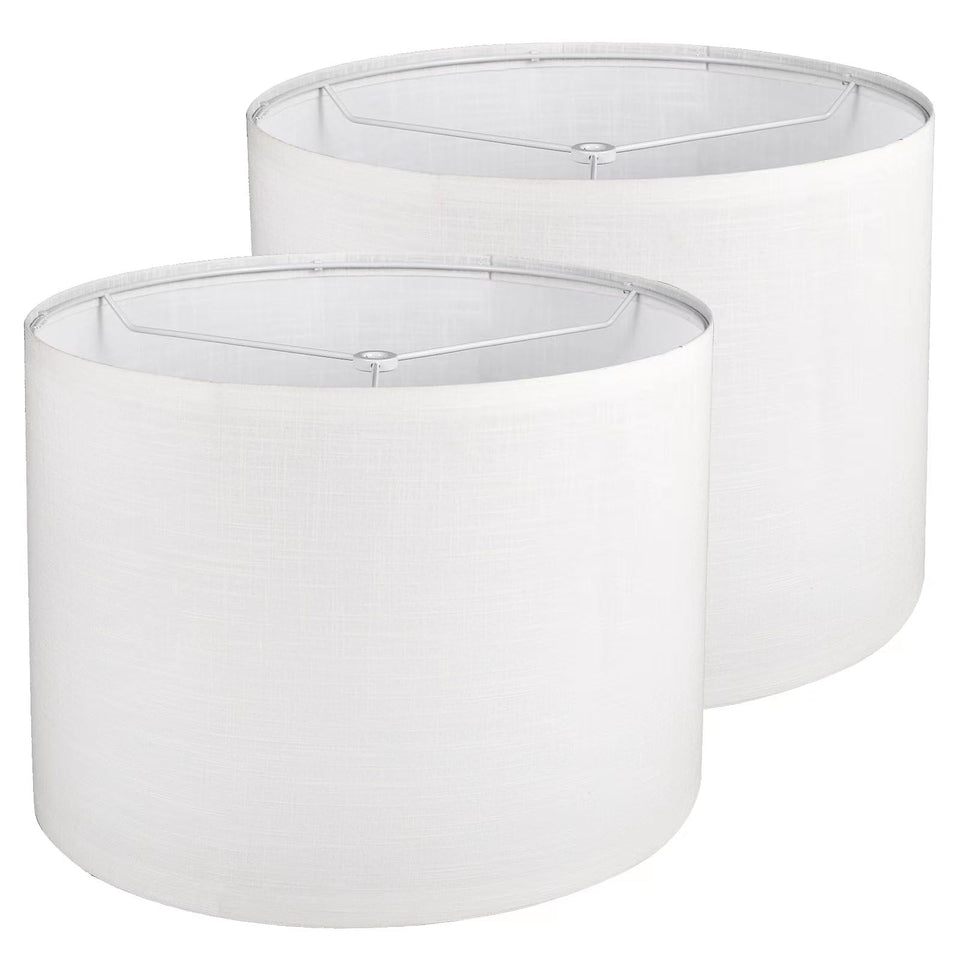 Koorle drum shade 2-pack in white fabric for table and floor lamps with soft light.