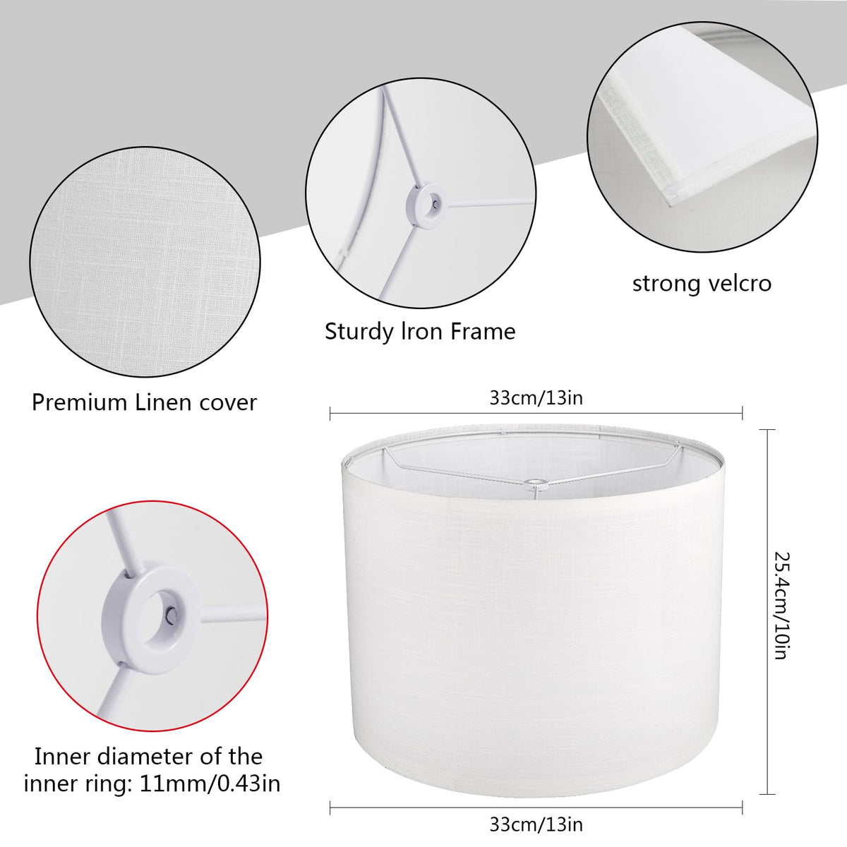 Koorle White Drum Lamp Shade assembly, quick setup with harp-holder compatibility.