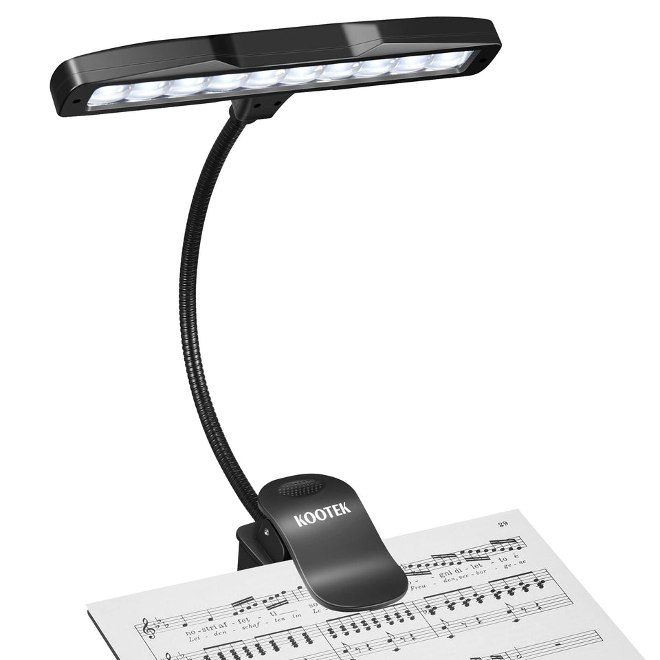 Kootek Music Stand Light clip-on attachment delivers bright, even sheet music illumination.