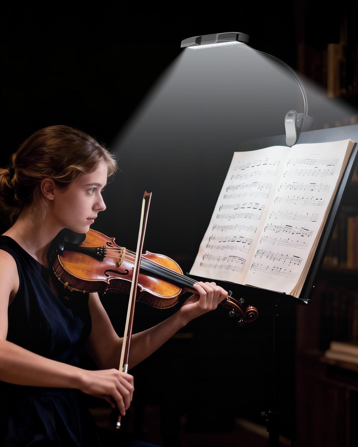 Kootek Music Stand Light portable and lightweight for travel.
