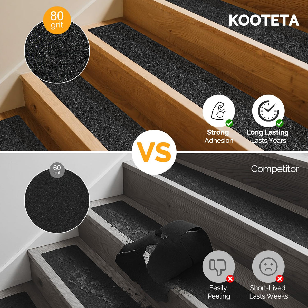 KOOTETA non-slip stair treads on wooden steps improve daily safety