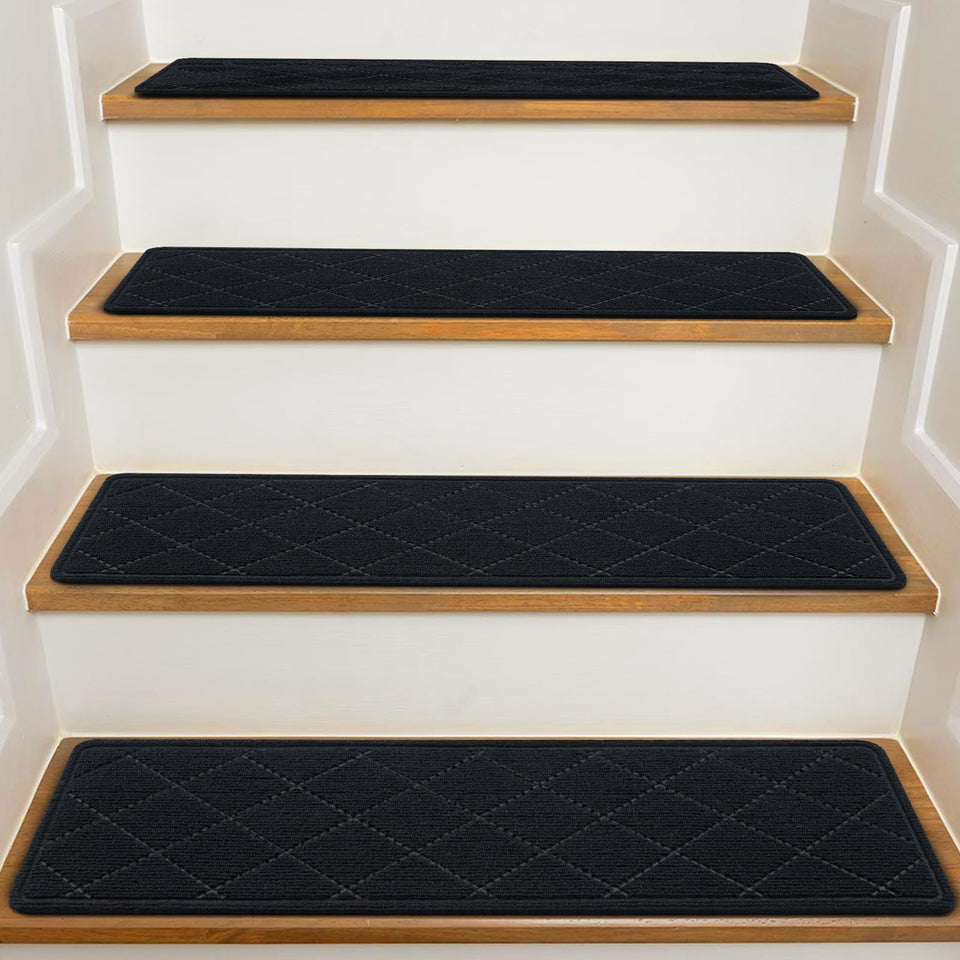 KOOTETA stair treads on black stairs with a non-slip surface for safer footing