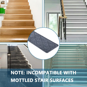 KOOTETA stair treads measure 8x30 inches for most indoor stairs.