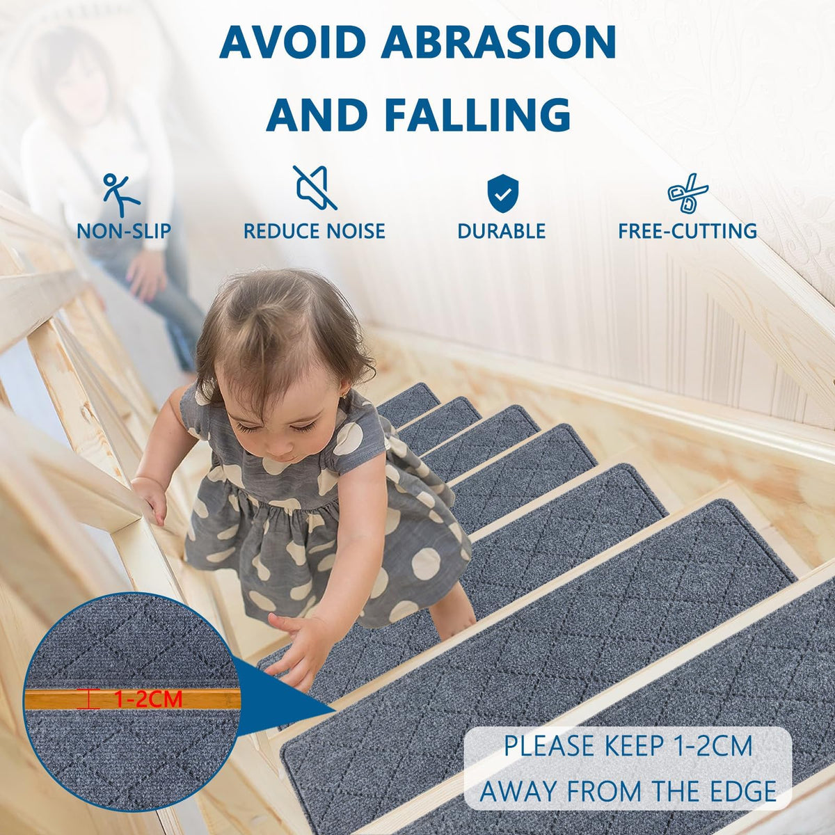 KOOTETA stair treads can be cut to fit corners and irregular steps.