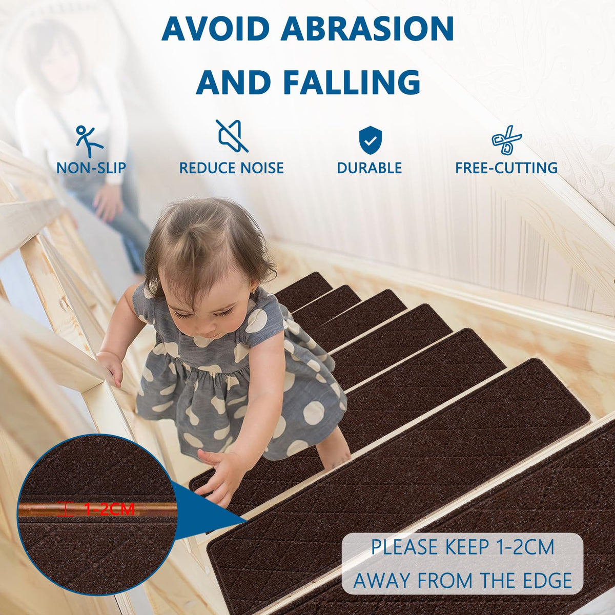 KOOTETA cut-to-fit treads adapting to irregular stair shapes.
