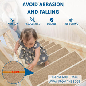 KOOTETA stair treads back with reusable adhesive for quick repositioning.