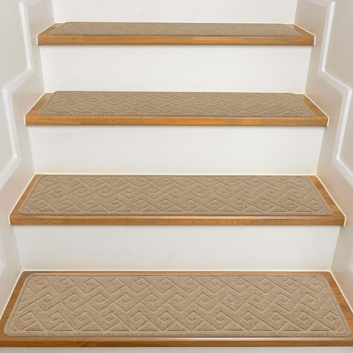 KOOTETA stair treads on wooden steps show easy installation and secure footing.