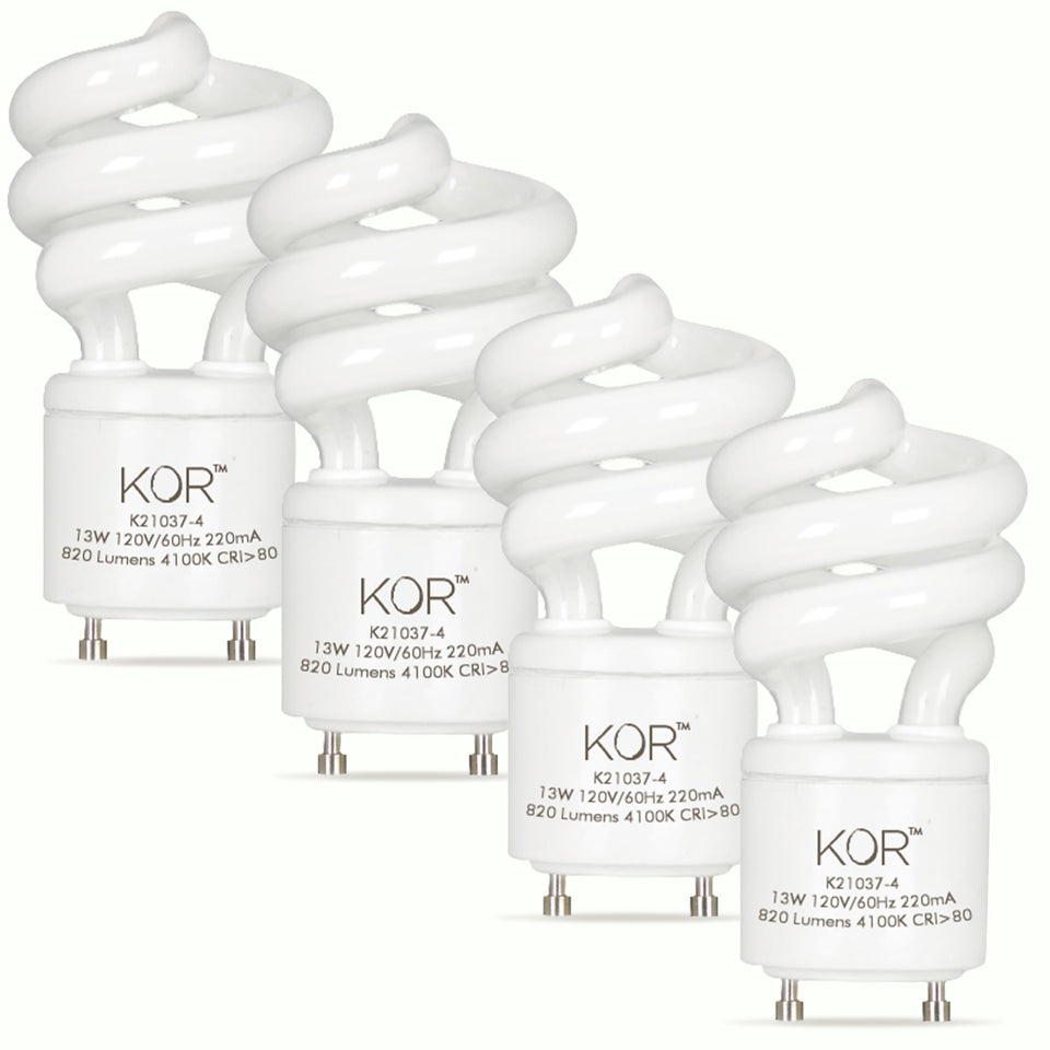KOR 4-pack 13W mini spiral with GU24 base for easy retrofit