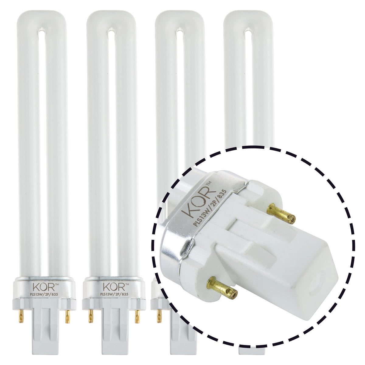 KOR four-pack PLS13W2P bulbs deliver cool white illumination for fixtures.