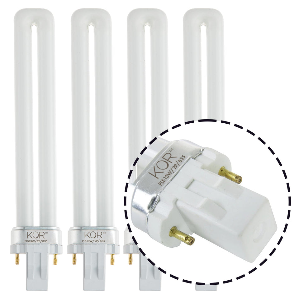 KOR four-pack PLS13W2P bulbs deliver cool white illumination for fixtures.
