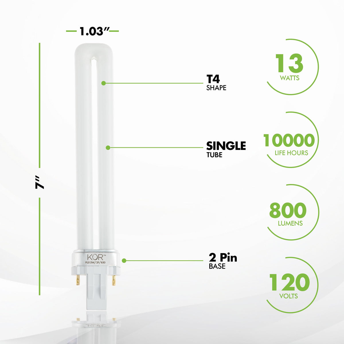 KOR GX23 two-pin base CFL bulbs fit compatible sockets