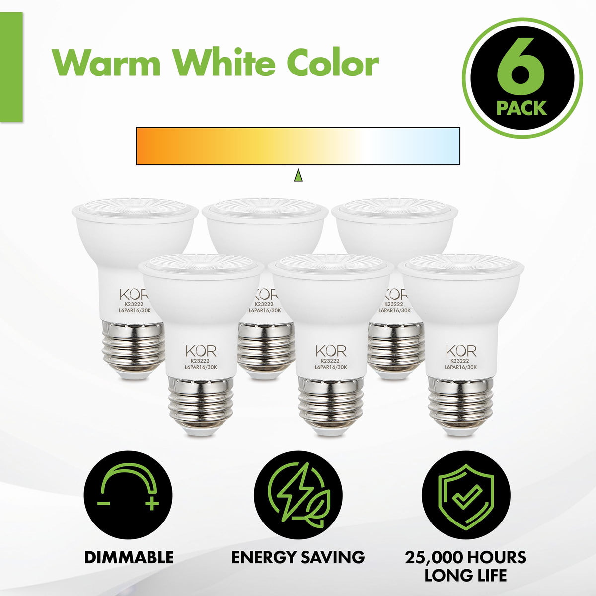 KOR PAR16 1250 lumens deliver bright, crisp color rendering.