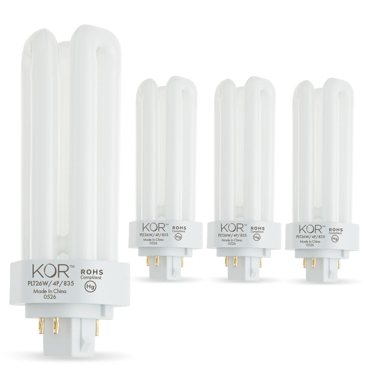 KOR pack of 4 26W triple-tube CFL bulbs for GX24Q-3 base, reliable replacement for fixtures.