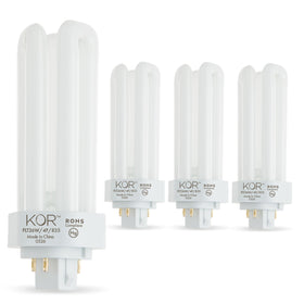 KOR pack of 4 26W triple-tube CFL bulbs for GX24Q-3 base, reliable replacement for fixtures.