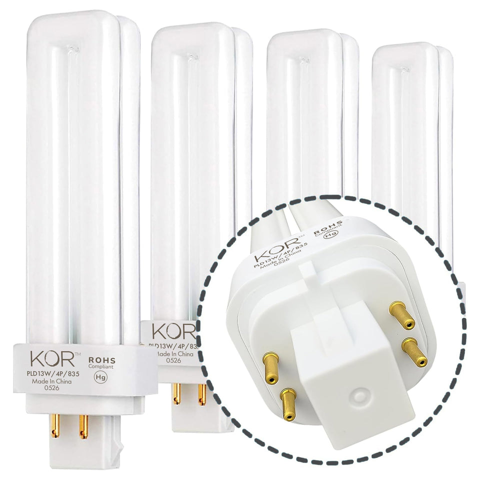 KOR pack of 4x13W CFL bulbs with G24Q-1 base for reliable home lighting.