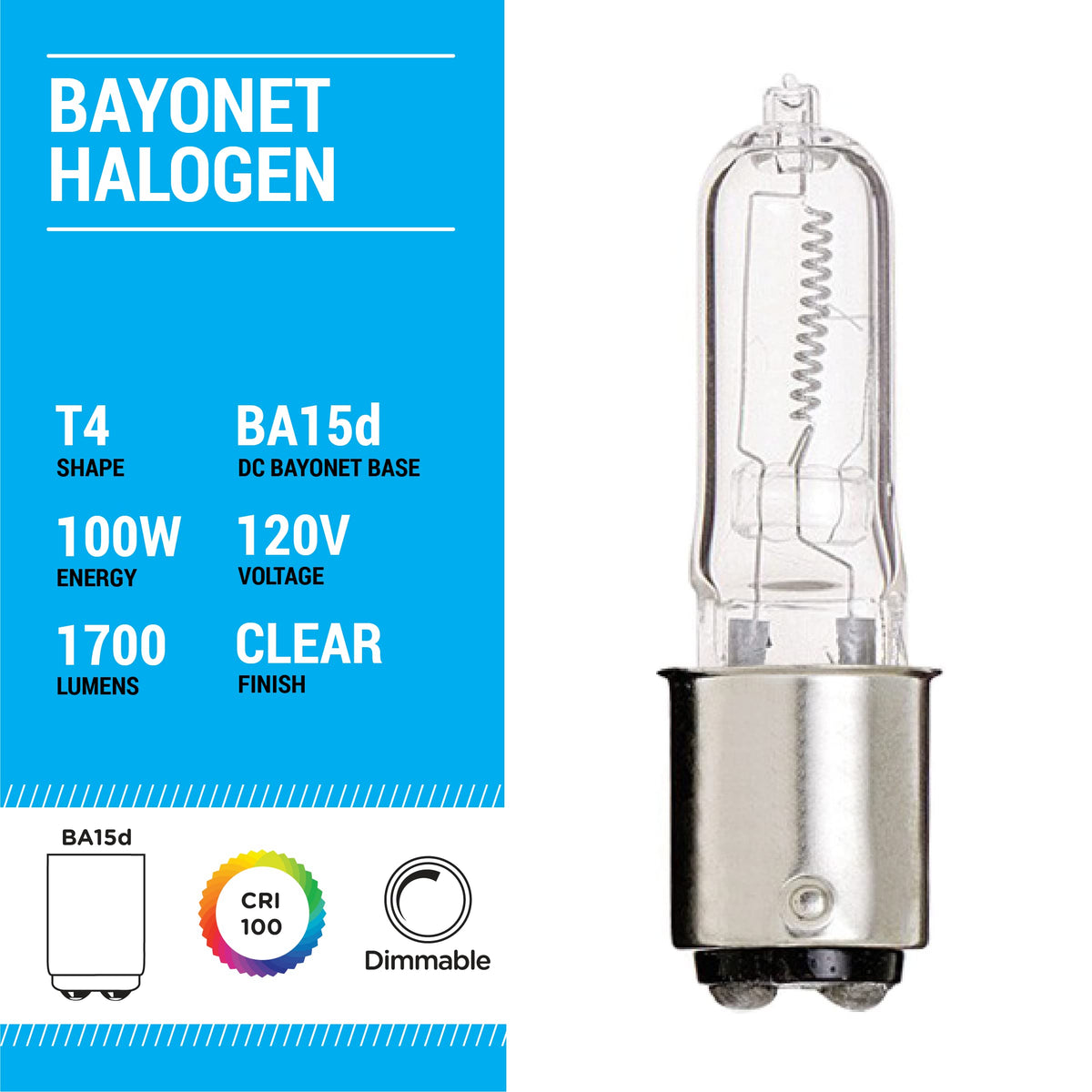 KOR Q100CL/DC halogen bulb showcases clear glass for bright accent lighting.