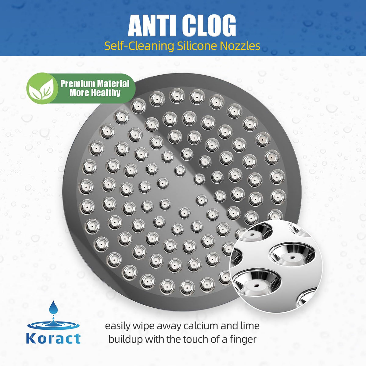 Koract shower head easy-to-install design fits standard shower arms.