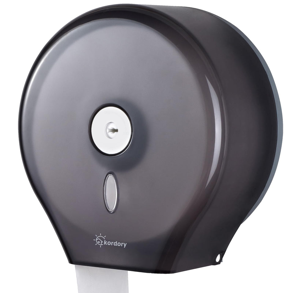 Kordory toilet paper holder with 9-inch capacity shows large-roll convenience.