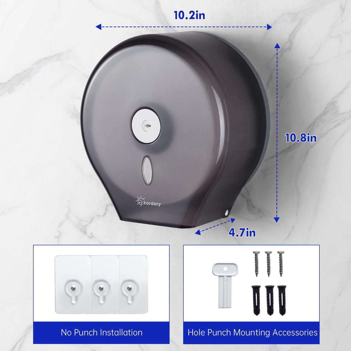 Kordory jumbo roll holder ideal for offices, malls, and airports.