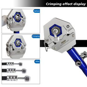 Snap-on dies allow quick setup without pins or screws on the Hydra-Krimp.