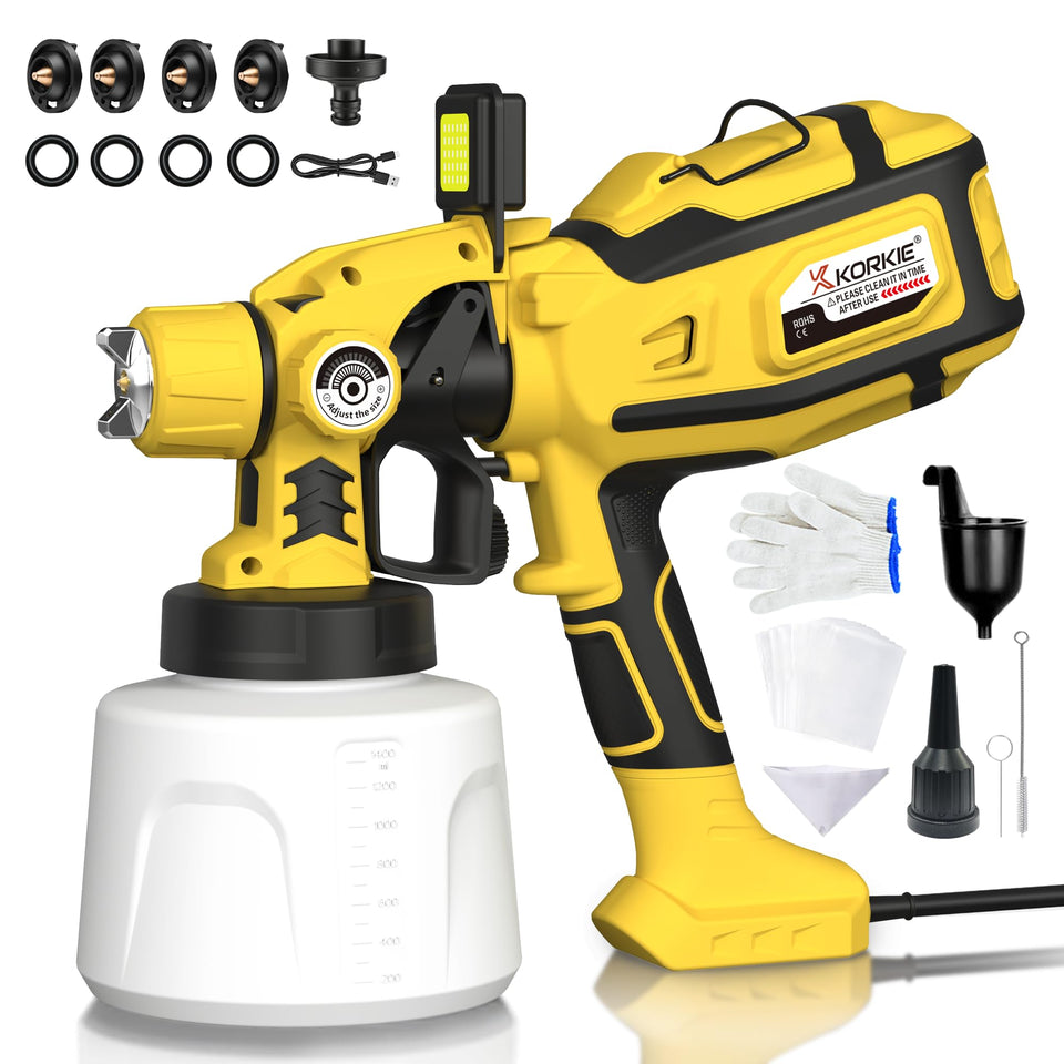 KORKIE Paint Sprayer with 1250W motor delivering fast, even coverage.