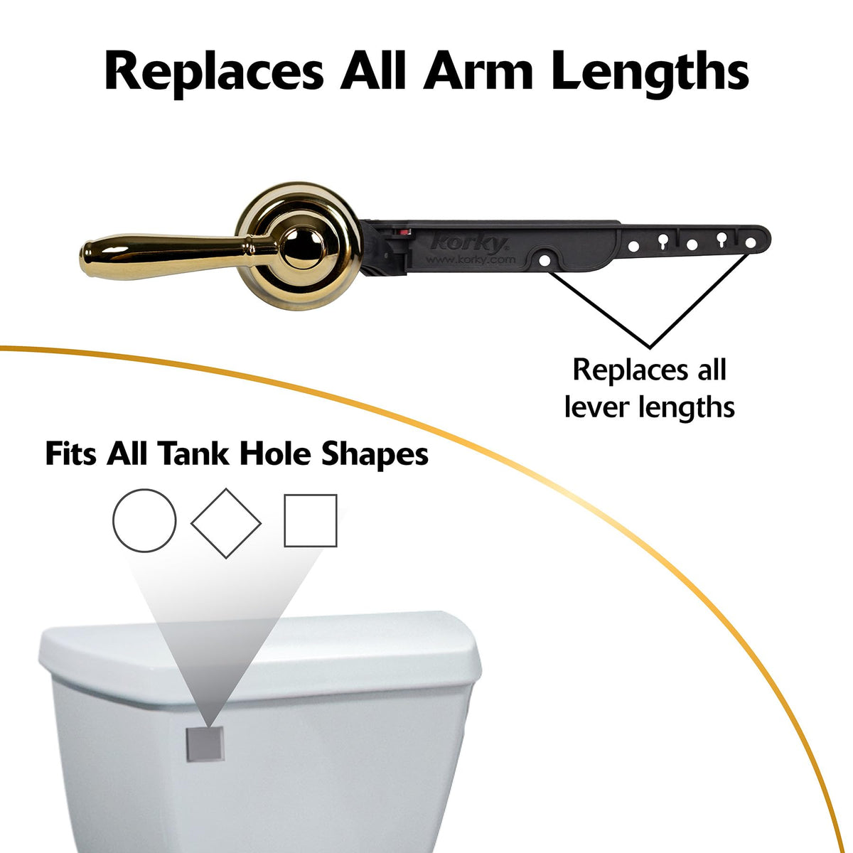 Korky 6021AM polished gold handle installed for bathroom decor upgrade.
