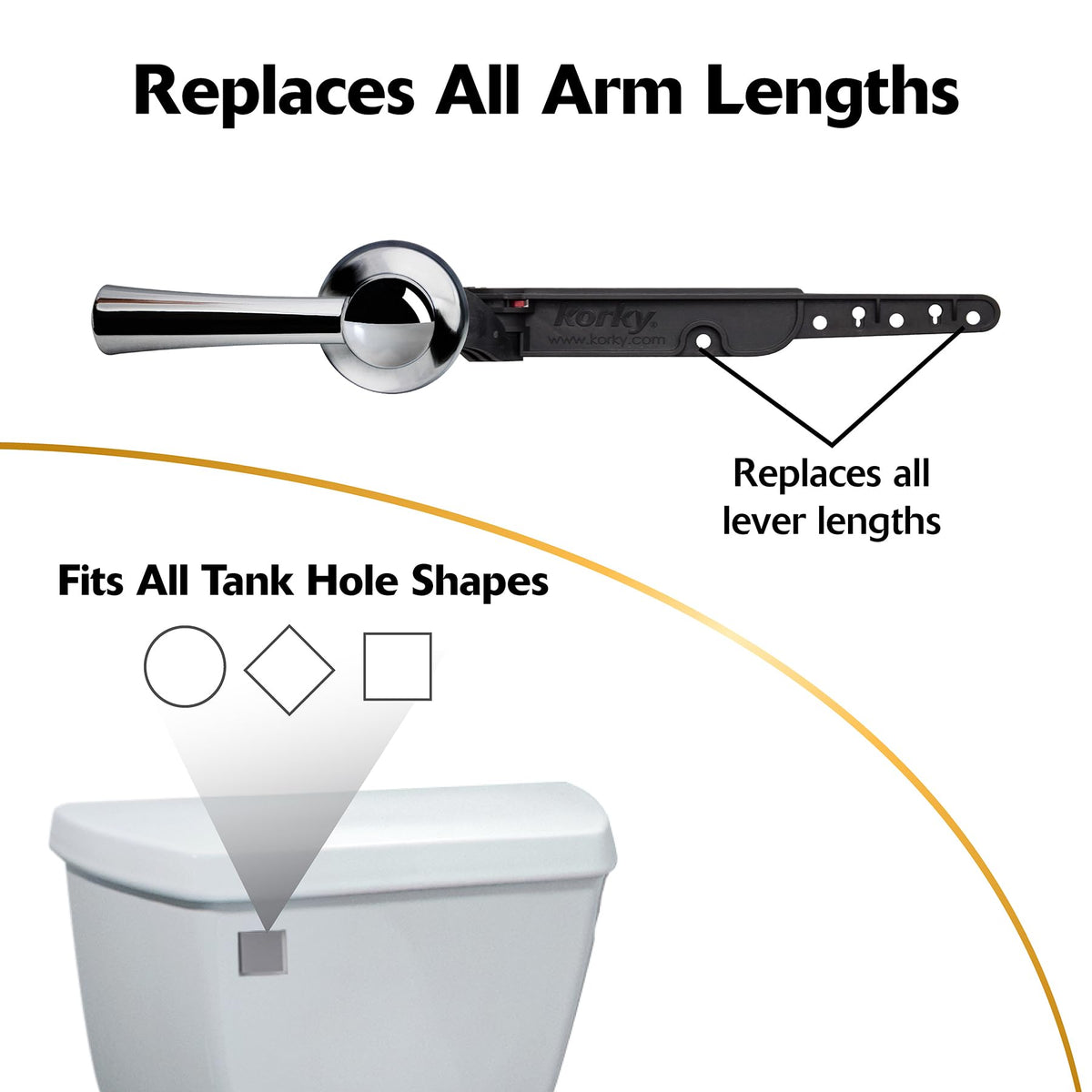 Korky 6054BP chrome lever close-up highlighting corrosion-resistant finish