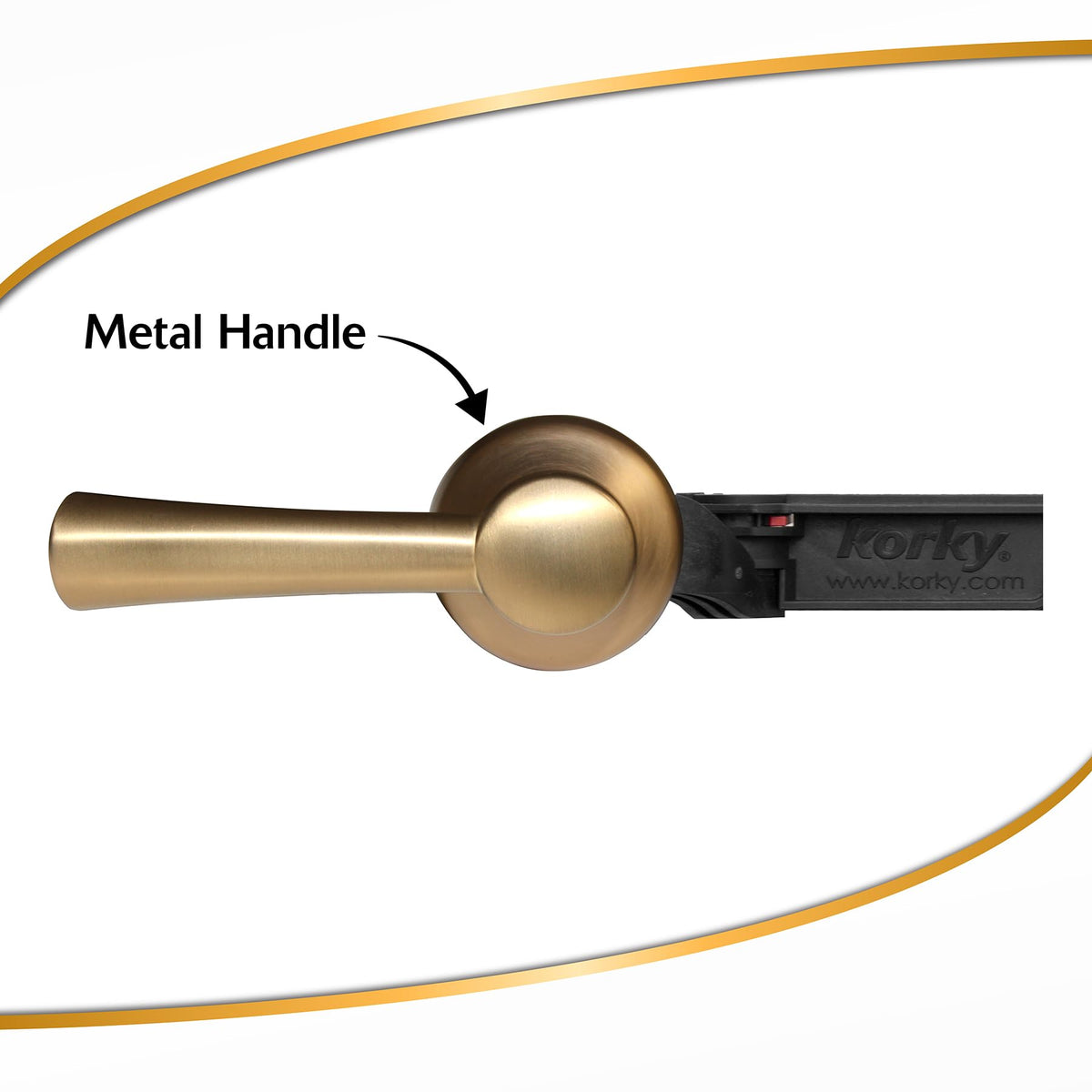 Korky 6094BP lever-arm installation guide demonstrating easy fit without bending.