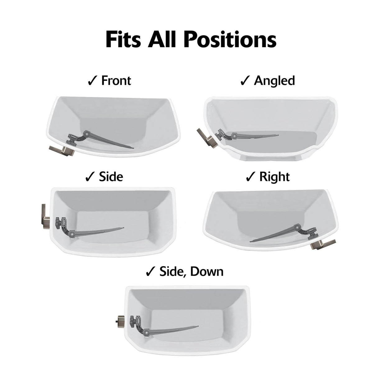 Korky metal lever and flange compatibility with 2-3 inch flappers shown
