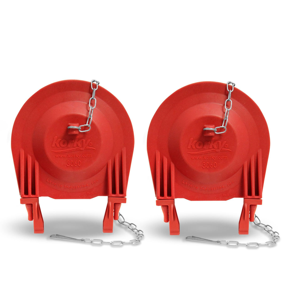 Korky Premium 3-inch universal flapper closeup showing durable red rubber