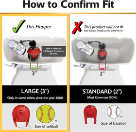 Fit chart showing Korky universal 3-inch flapper compatibility with major brands