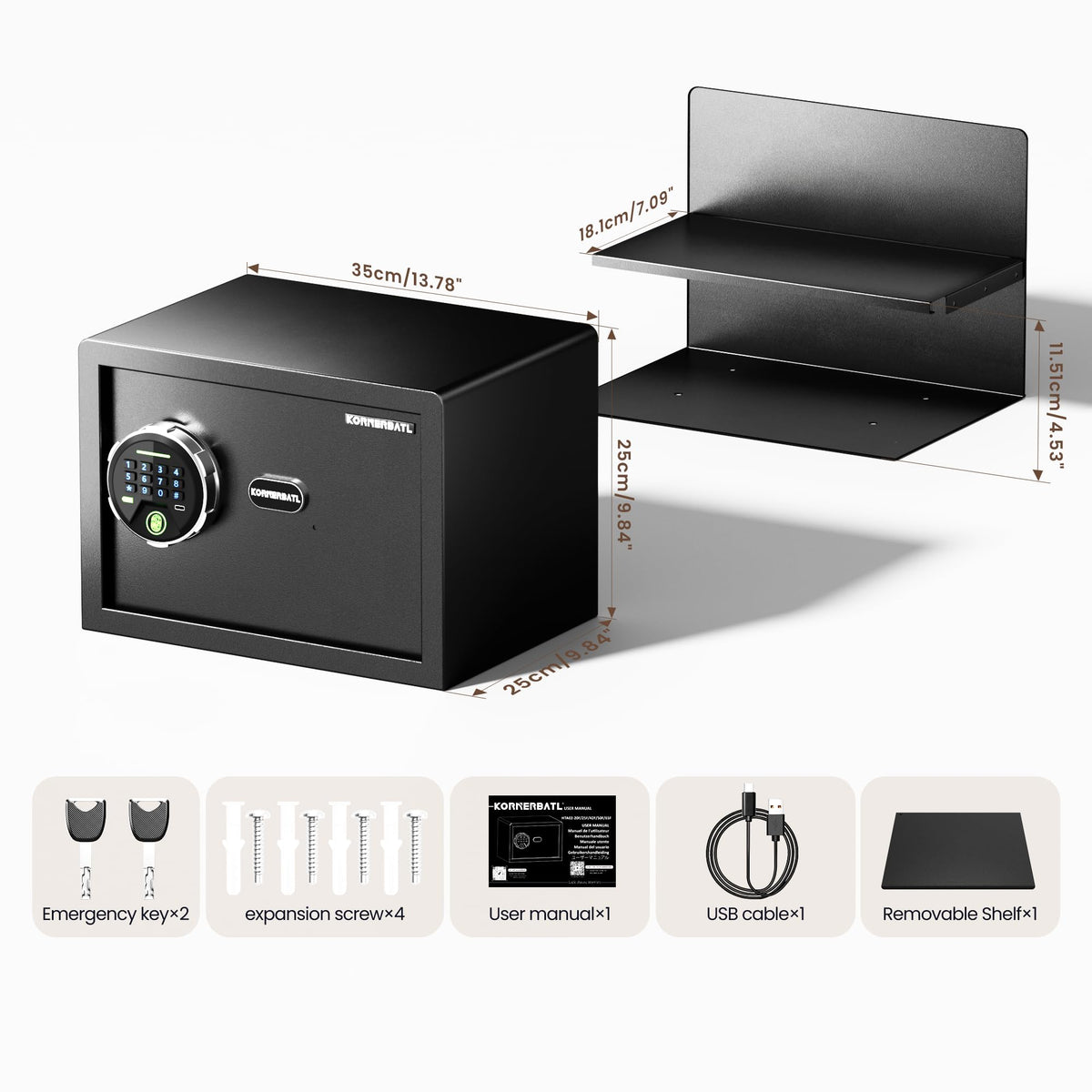 KornerBatl removable shelves enable flexible storage.