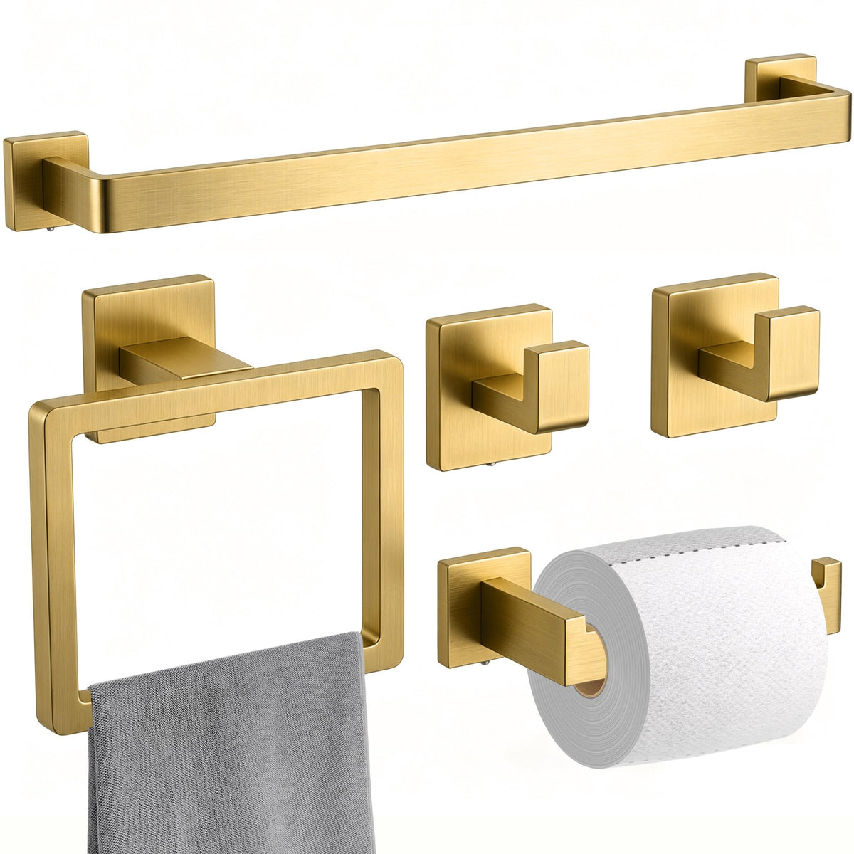 KOSEOO brushed gold towel bar showing 24.48-inch space for towels and secure hanging