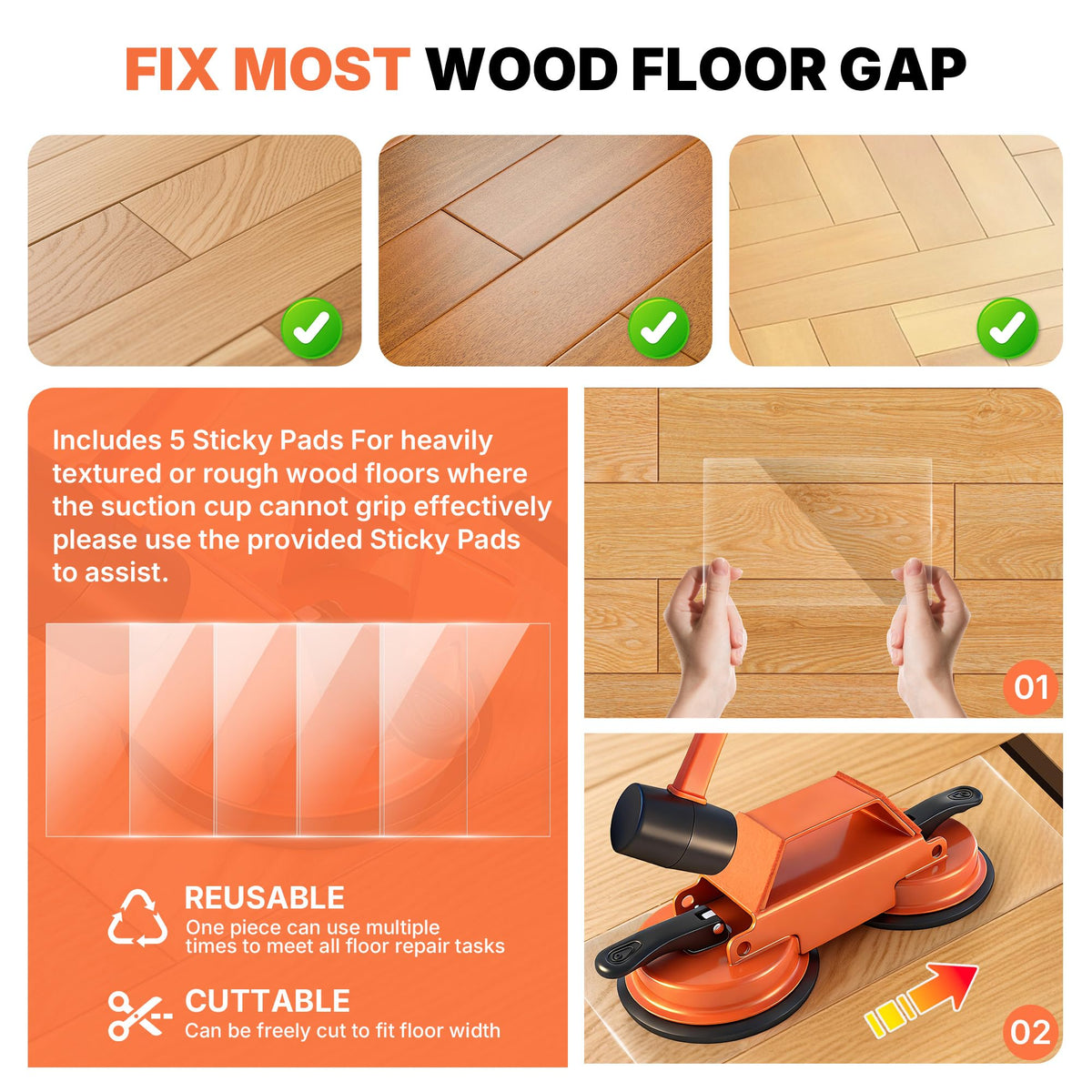 Kosjund Floor Gap Fixer Tool used on laminate and vinyl floors.
