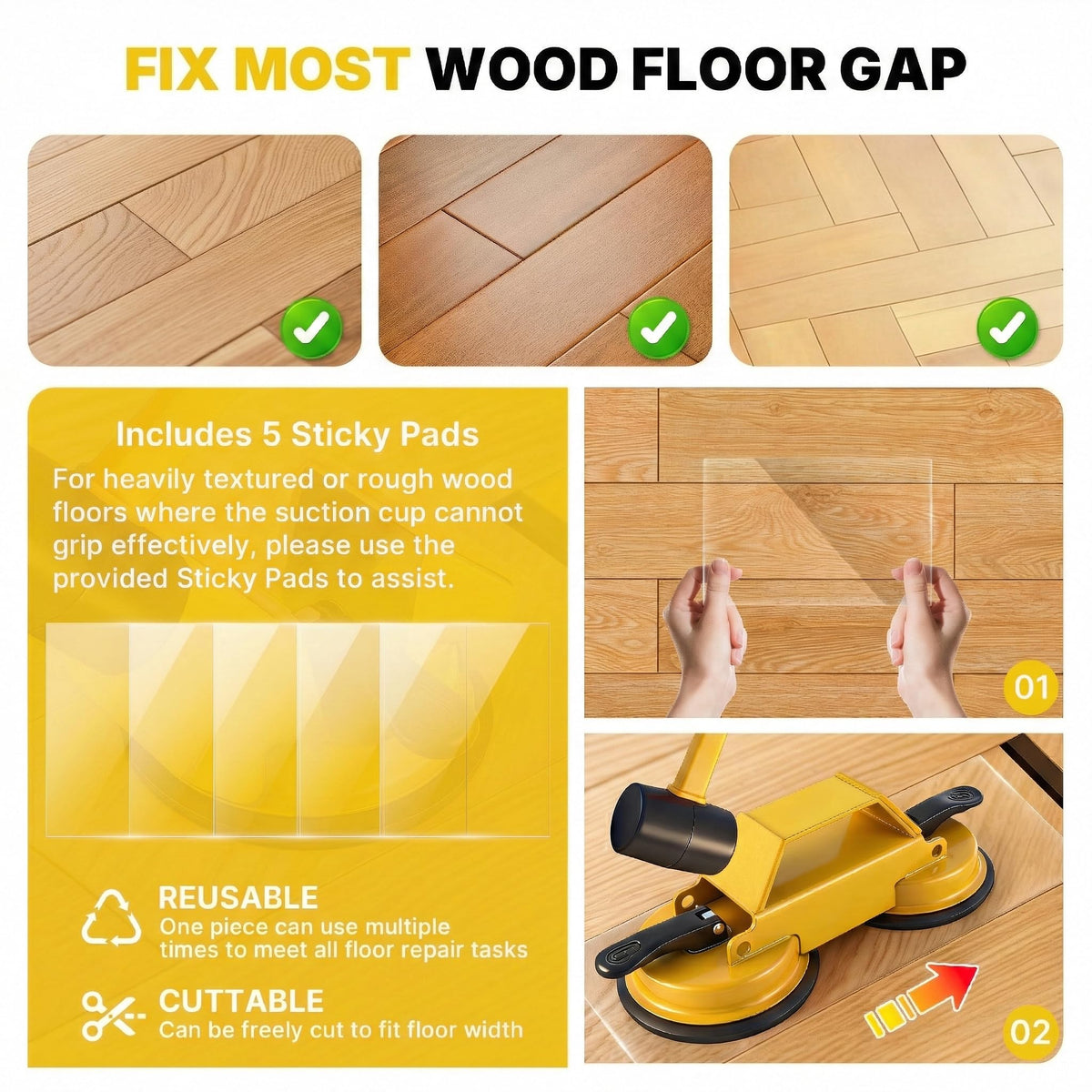 Kosjund Floor Gap Fixer Tool noise reducing felt pads for quieter repairs.