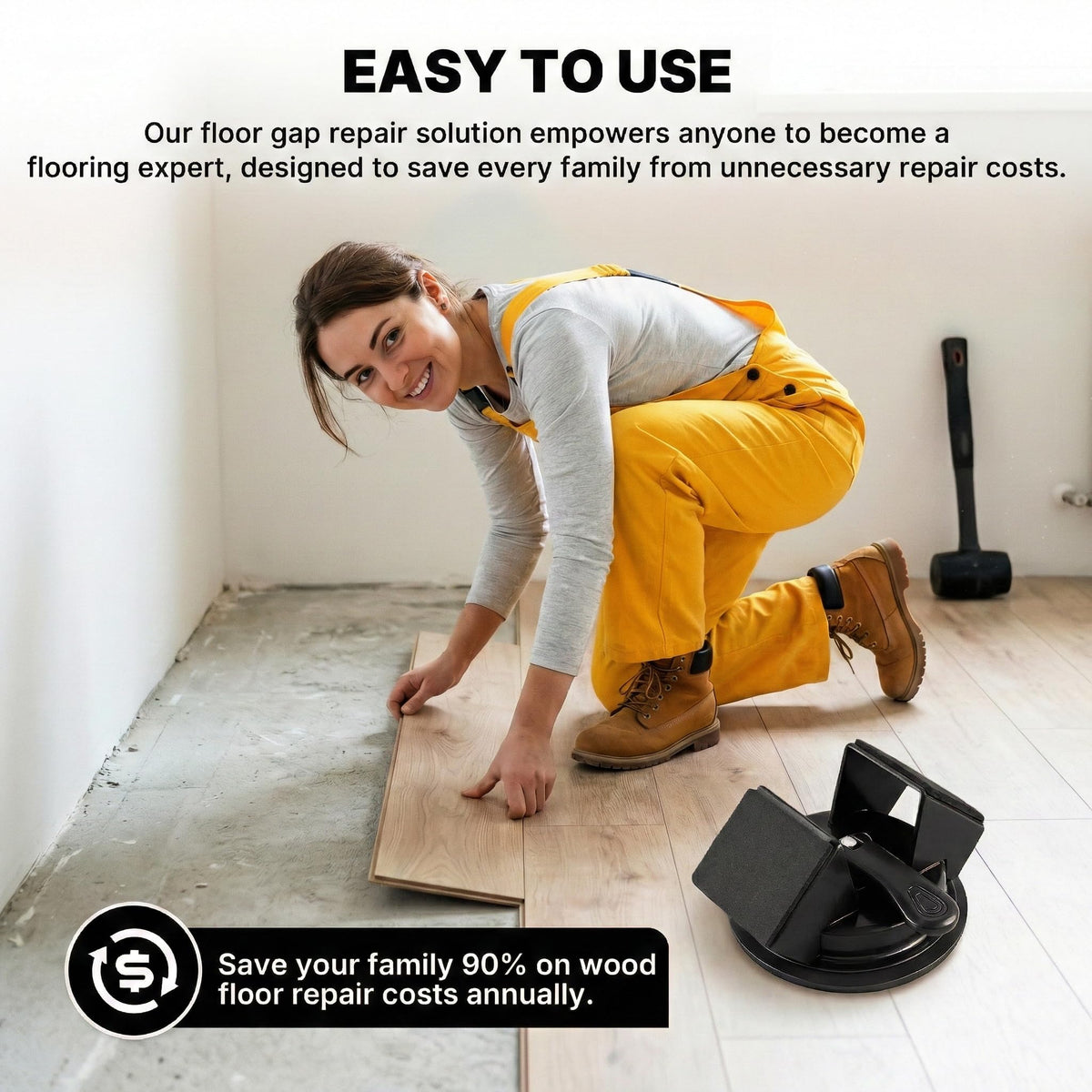 Kosjund Floor Gap Fixer Tool with vacuum suction cup grips firmly without floor damage