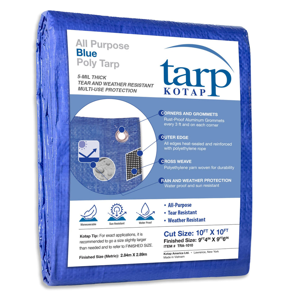 Kotap tarp finished size 9ft 4in x 9ft 6in, ideal for precise shelter coverage.