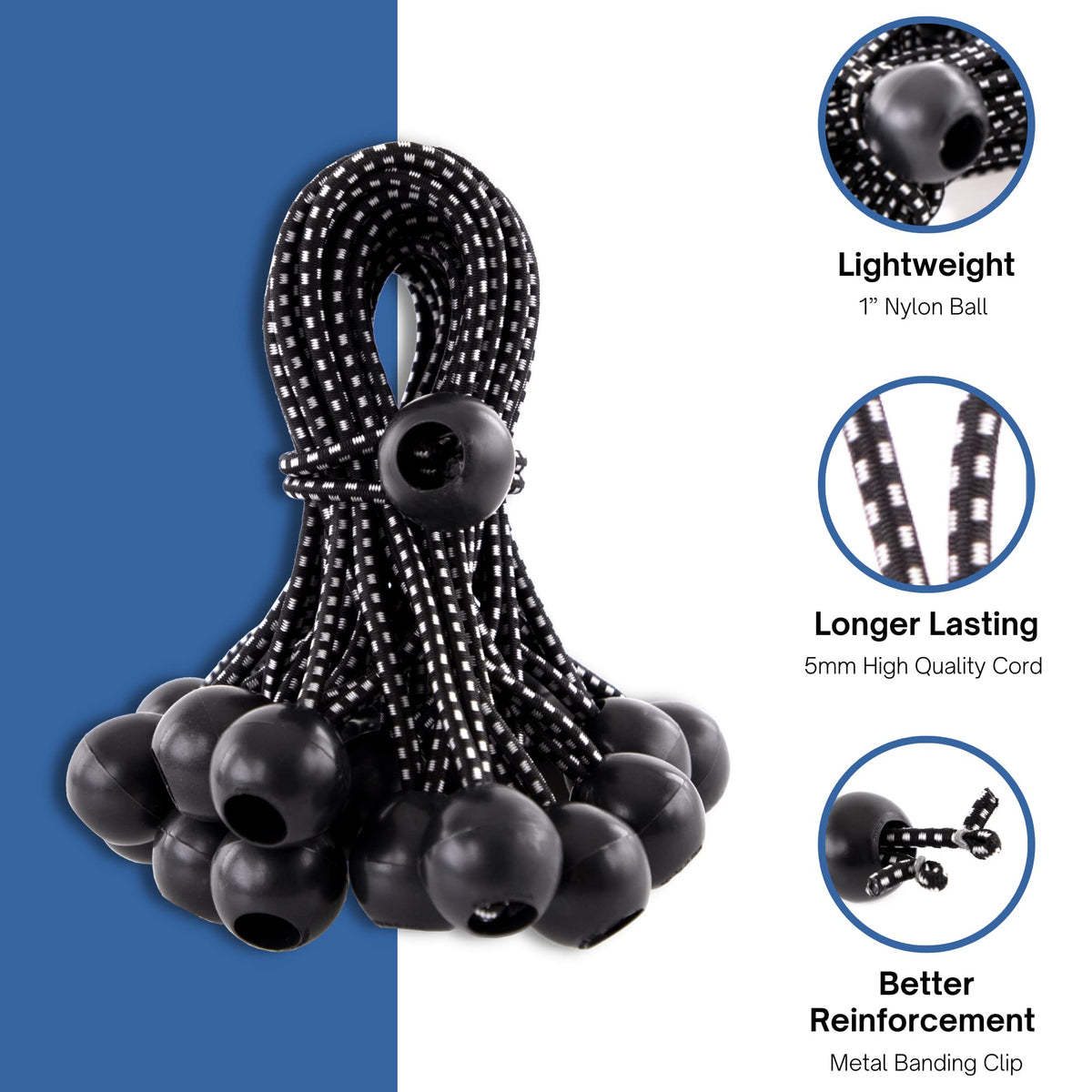 Kotap BB-6B ball bungee cord outdoors to prevent tarp flapping.
