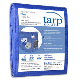 Kotap blue poly tarp folded for easy transport and storage.