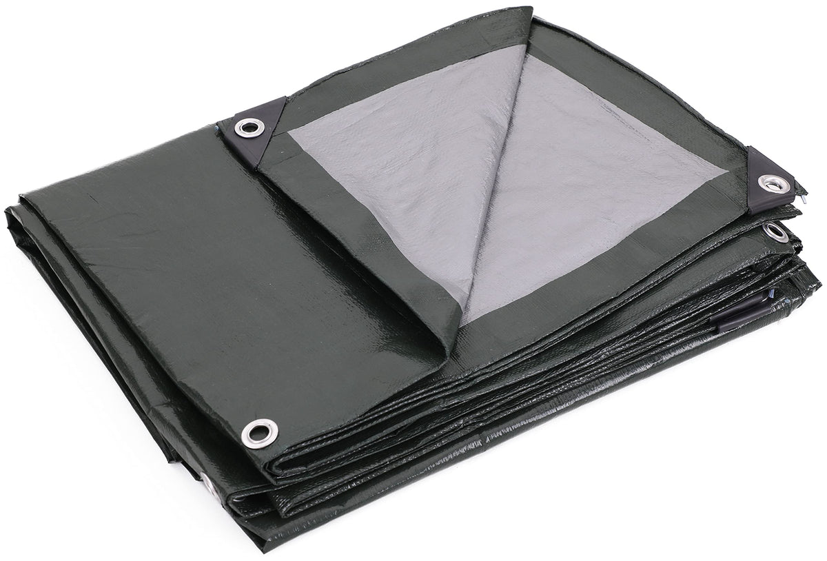 Kotap tarp waterproof 12x14 green-silver protects equipment in rain.