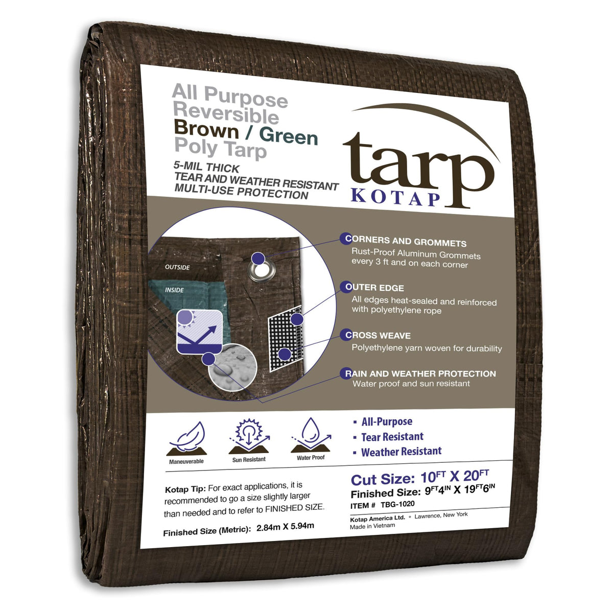 Kotap TBG-1020 tarp folded for storage, showing portability and versatility.