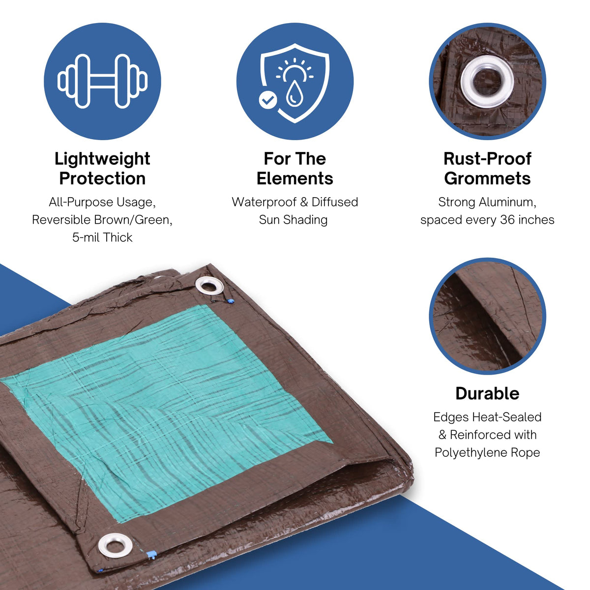 Kotap TBG-1020 tarp reversible color sides for varied outdoor coverage.