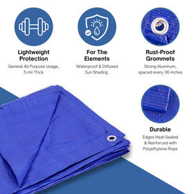 Kotap TRA-1212 blue tarp open cover ready for camping or boating shade.