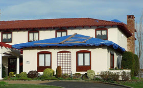 Kotap TRA-1212 blue tarp storage coverage protects gear and firewood.